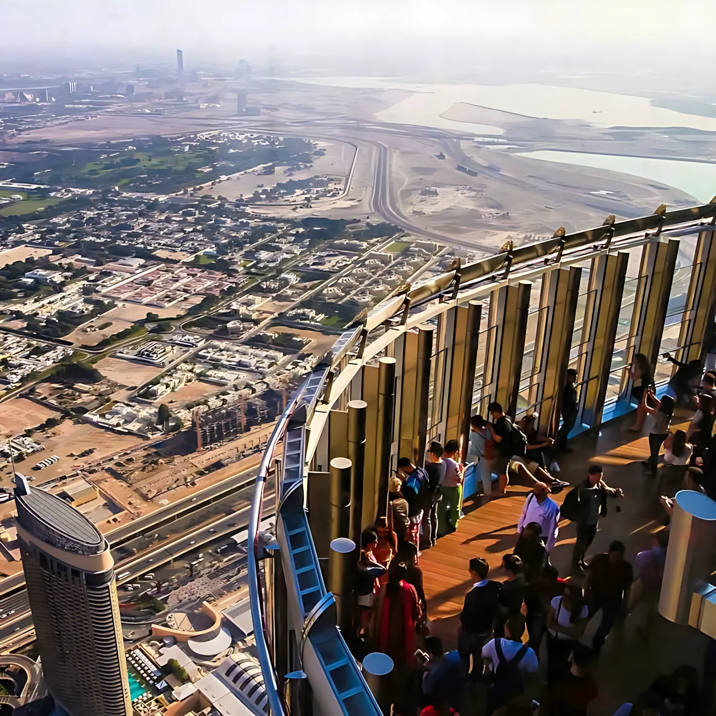 Panoramic view from the Burj Khalifa observation deck over Dubai