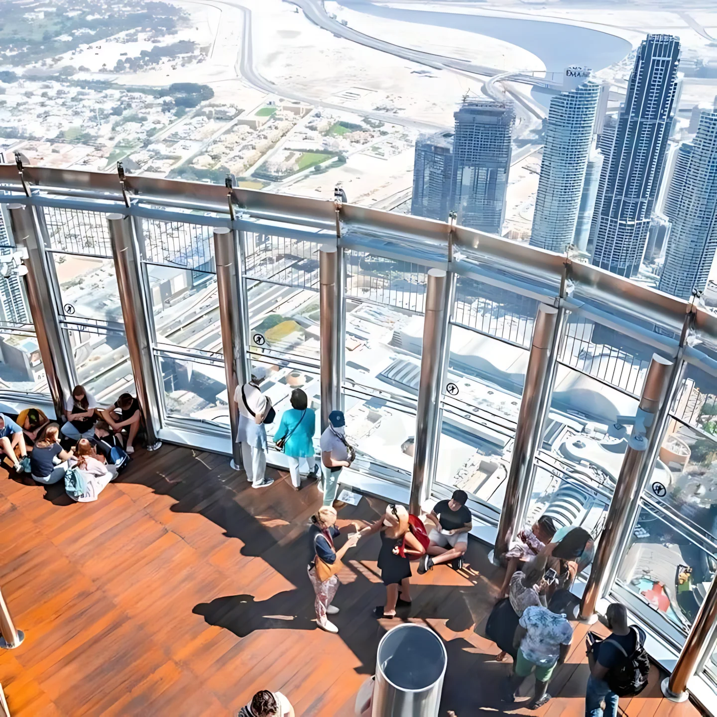 Panoramic view from the Burj Khalifa observation deck over Dubai