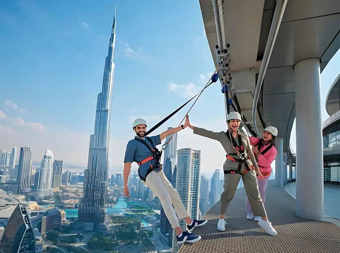 Zip-line adventure with views of Burj Khalifa and the Dubai skyline