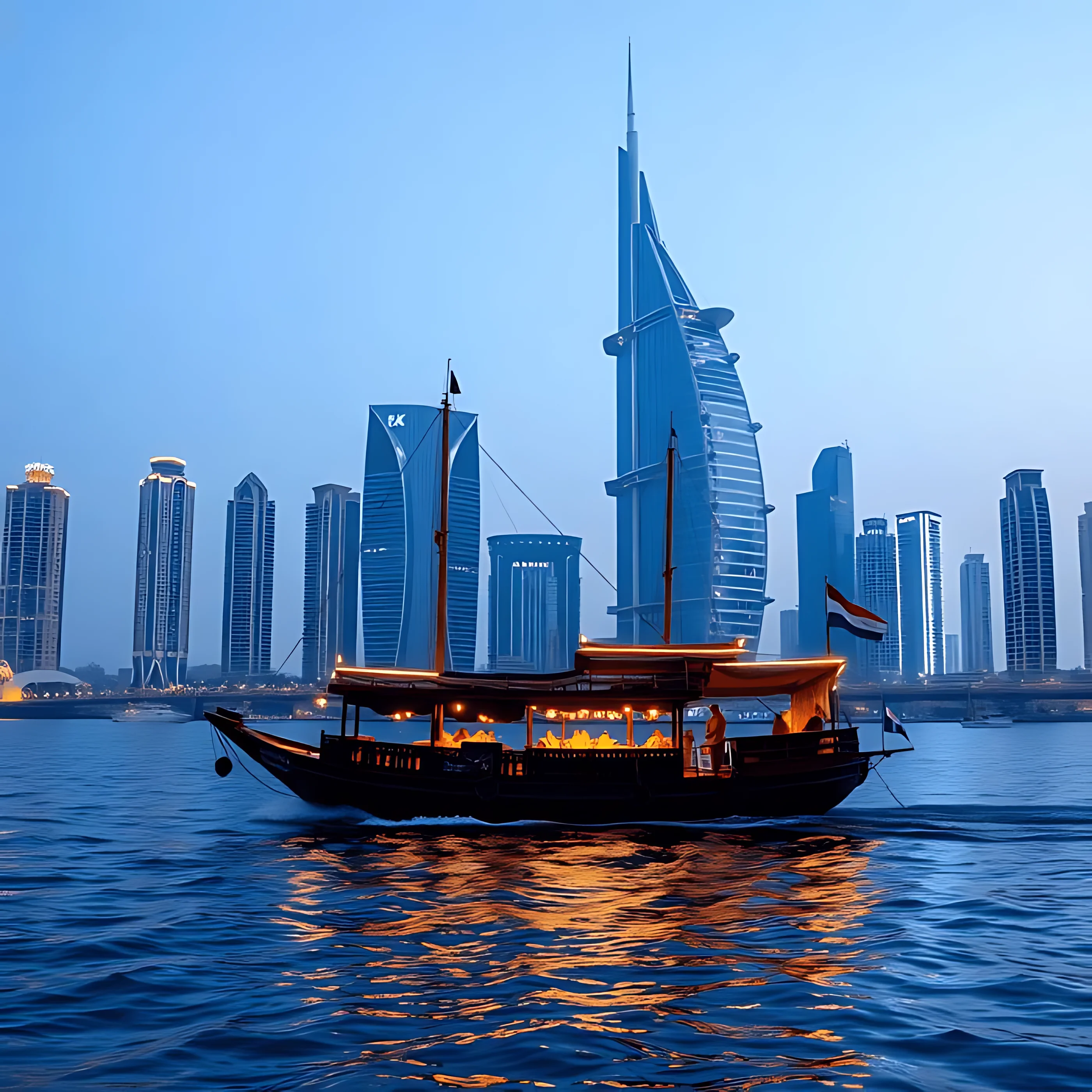 Marina Skyline Traditional Dhow Boat during a Dubai sightseeing and tourism experience