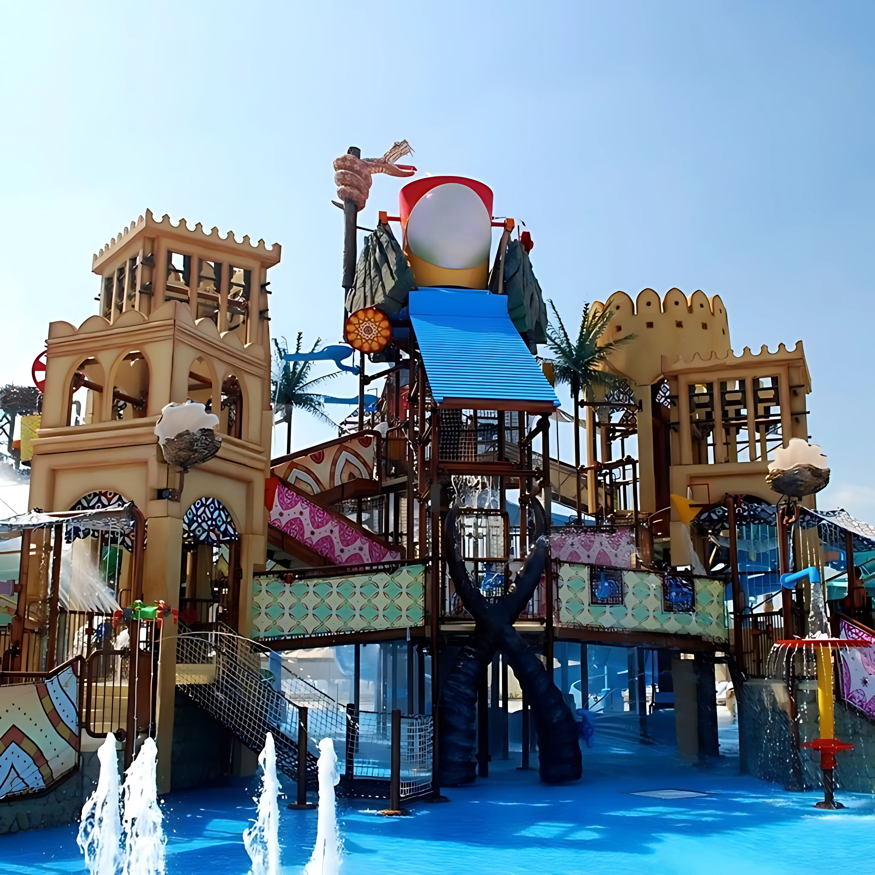 Family-friendly slides and play areas at a Dubai waterpark