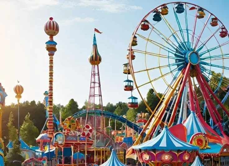 Colorful rides and attractions at Global Village Dubai amusement park