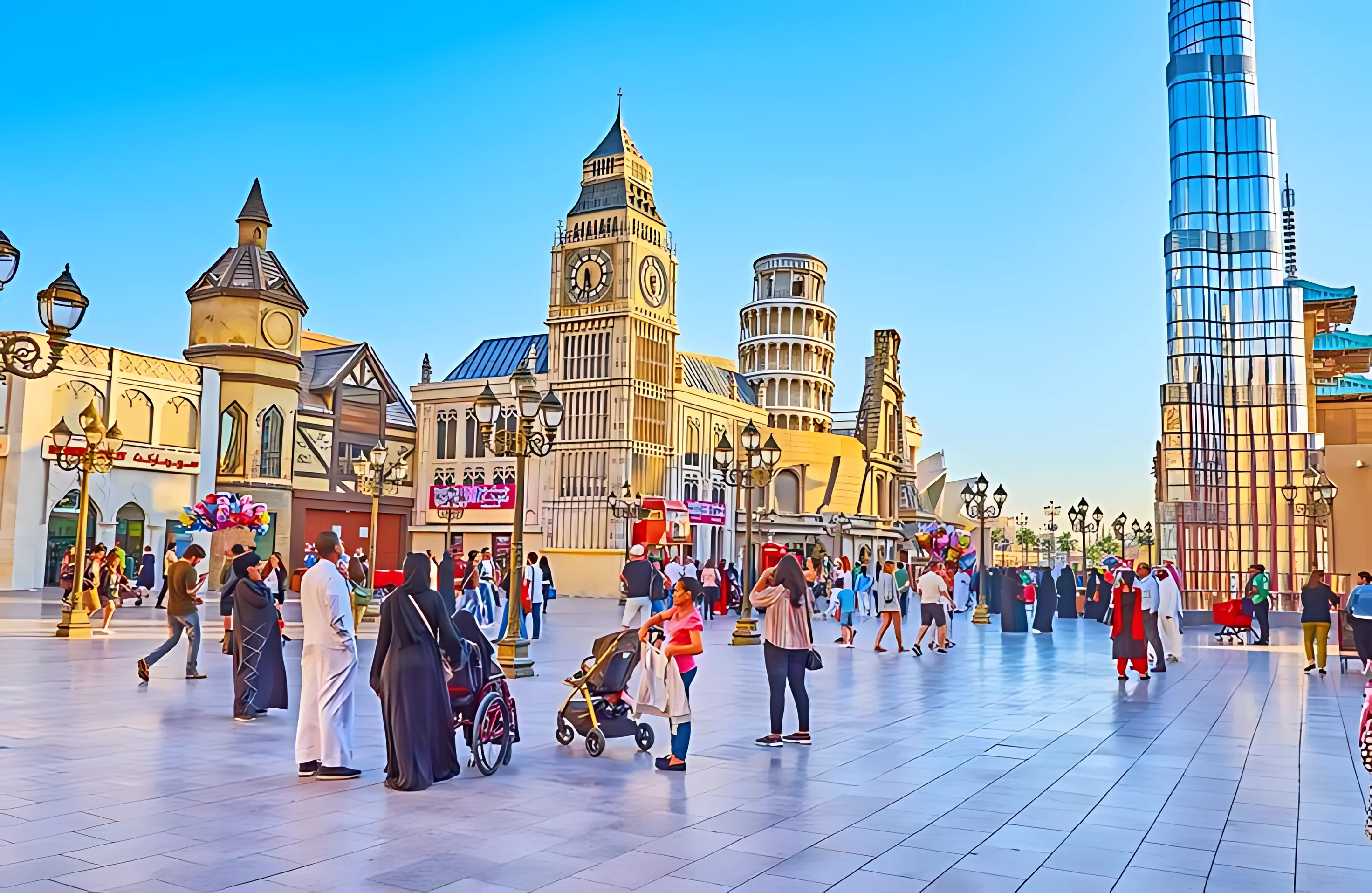 Colorful international pavilions at Global Village Dubai