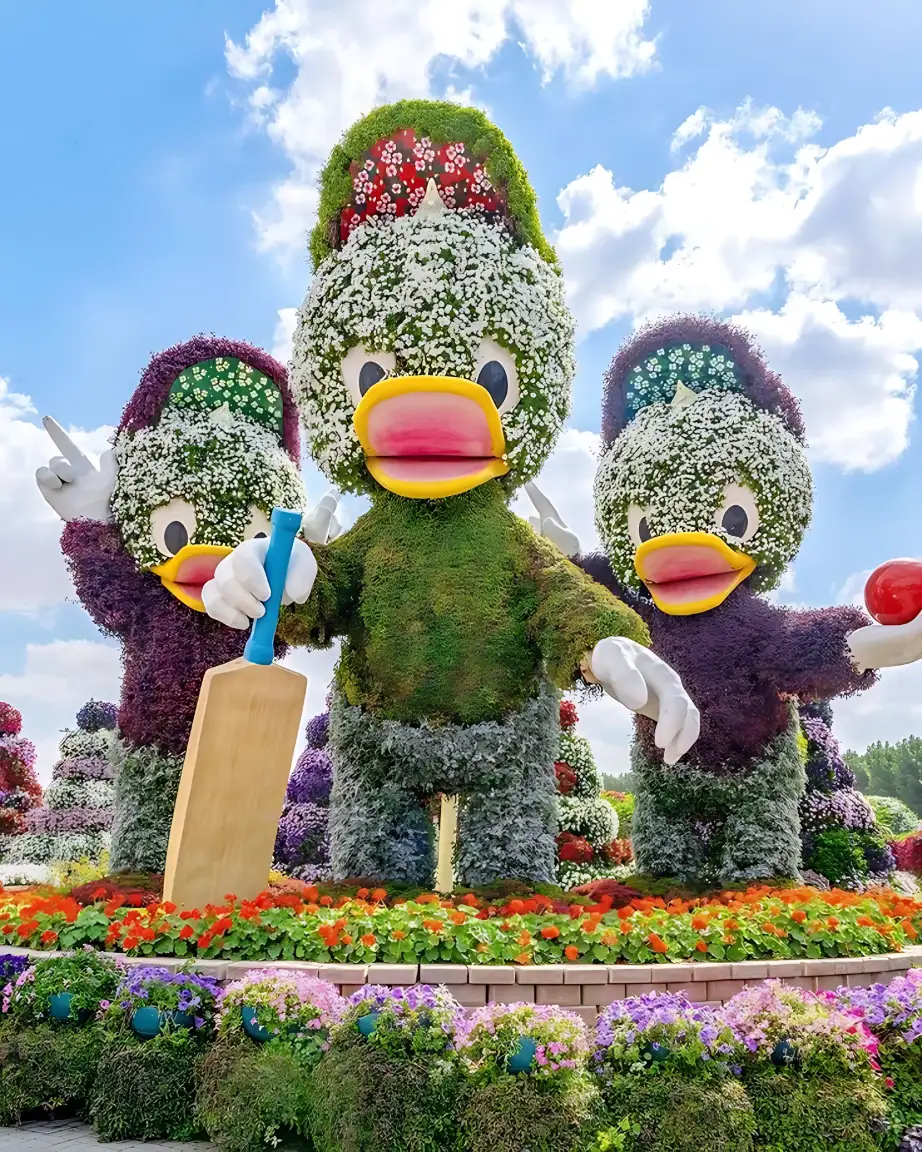 Colorful floral sculptures and displays at Dubai Miracle Garden