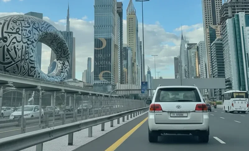 Museum of the Future viewed beside Sheikh Zayed Road in Dubai