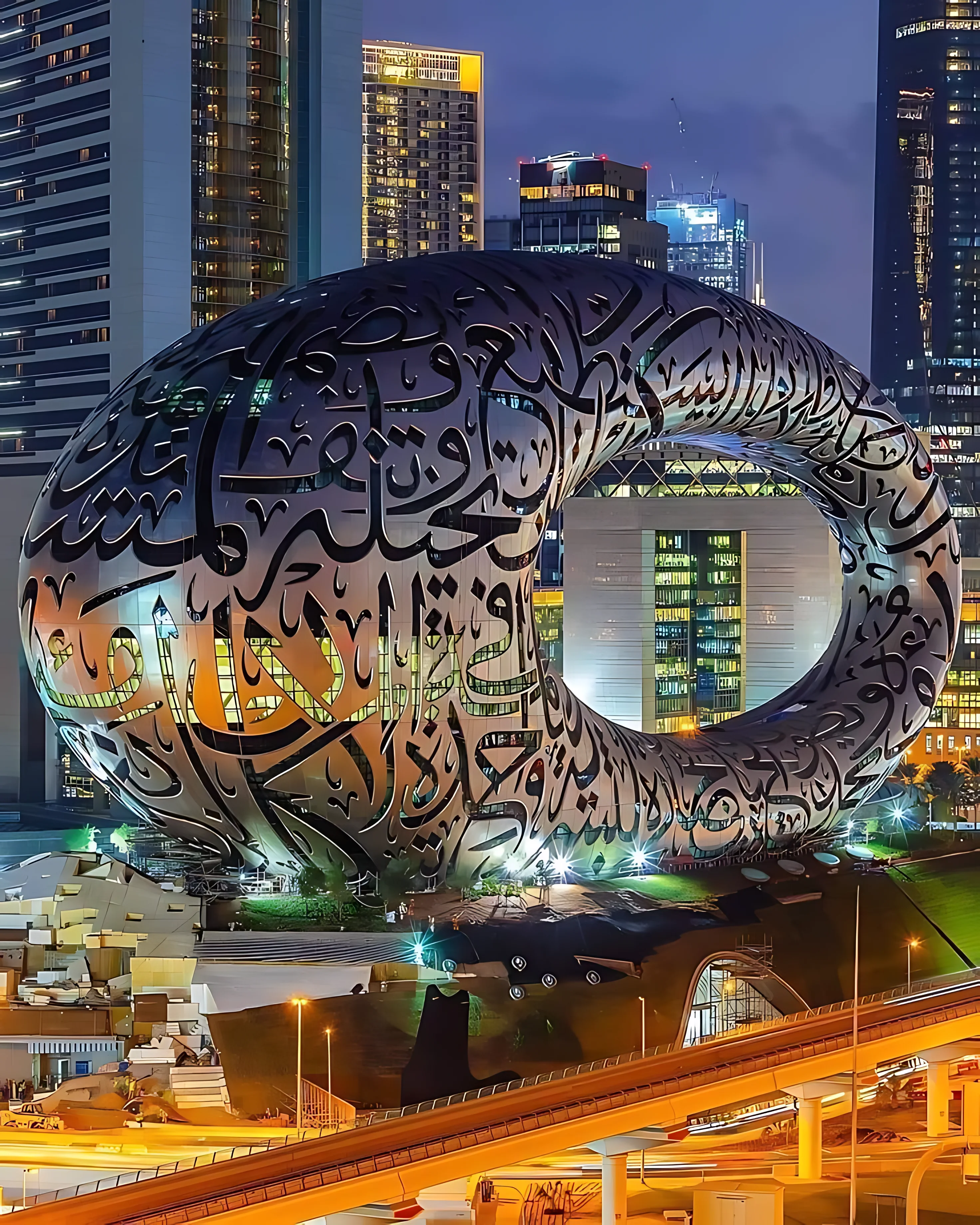 Museum of the Future in Dubai featuring its iconic Arabic calligraphy architecture