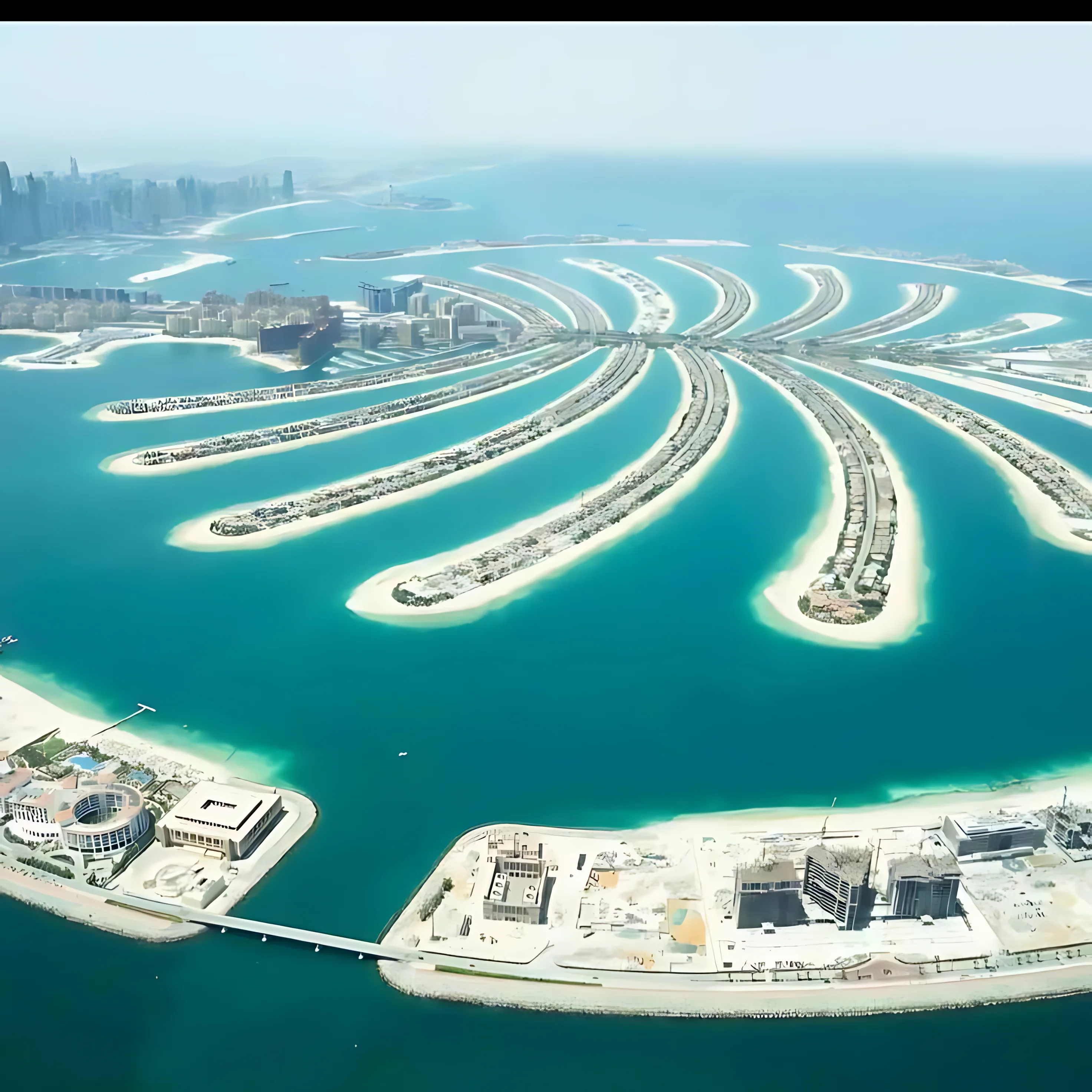 Aerial view of Palm Jumeirah island and the Dubai coastline